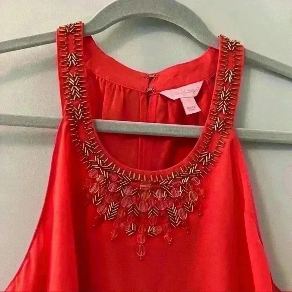 Lilly Pulitzer Silk Coral Sleeveless Blouse with Decorative Neck Size S Small - Picture 2 of 10